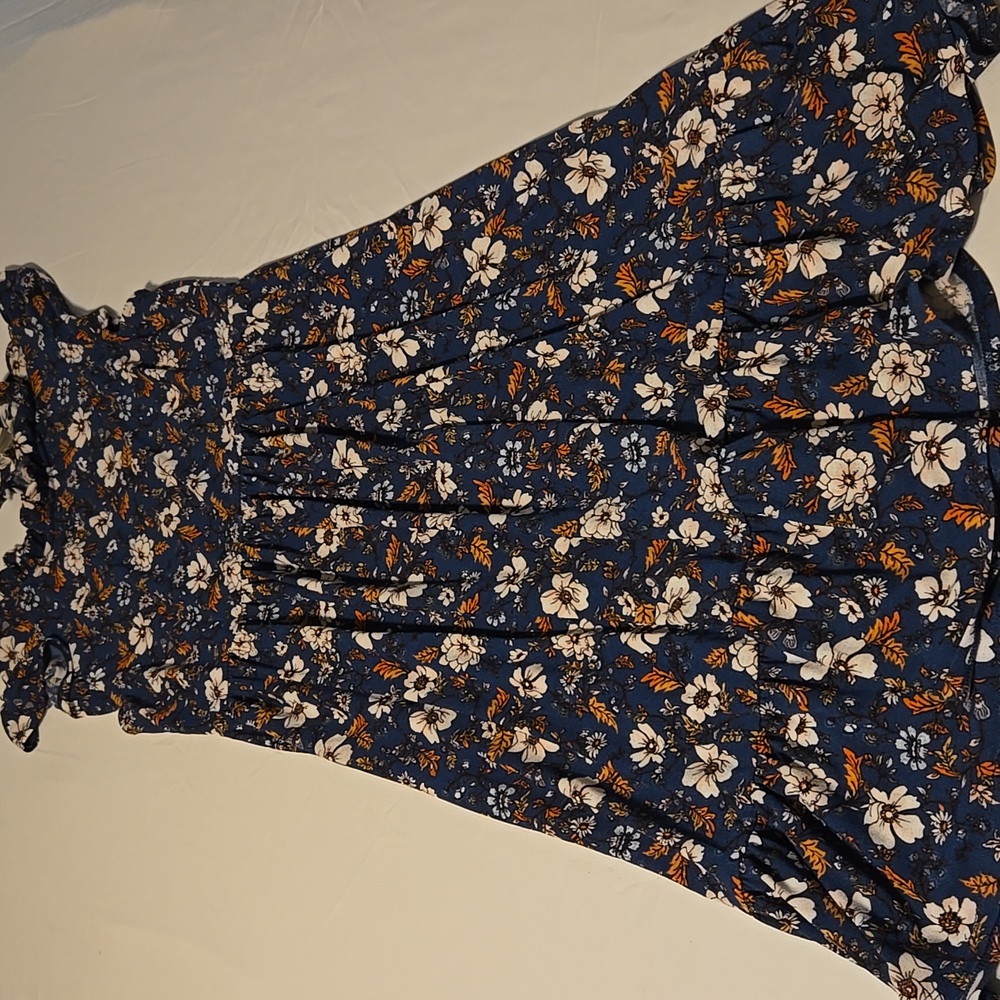 Floral Blue Dress with Ruffle Details